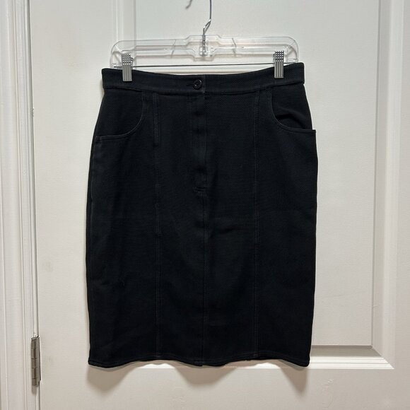 Chanel Vintage Linen Blend Wool Button Front Pencil Skirt Buttons Pocket Small - Picture 1 of 16